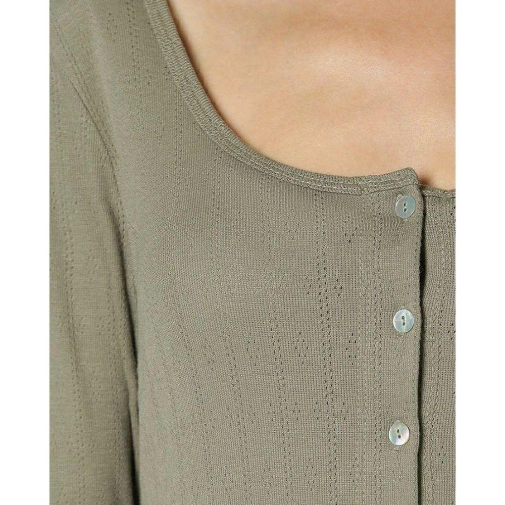 Shirt Top Small Sage Green Pointelle Button Front - Picture 7 of 7